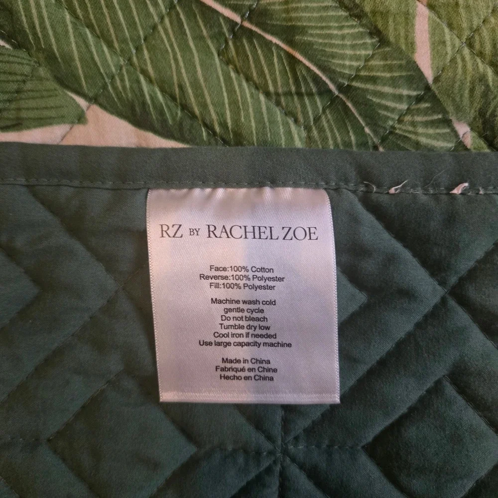 RZ by Rachel Zoe Tropical Palm Leaf Quilt King Green White Botanical Reversible